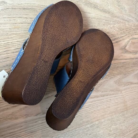 NWT Spring Step Blue Leather Sunburst Wedge Bohemian Sandal Size 38/Women’s 7.5 - Picture 9 of 11